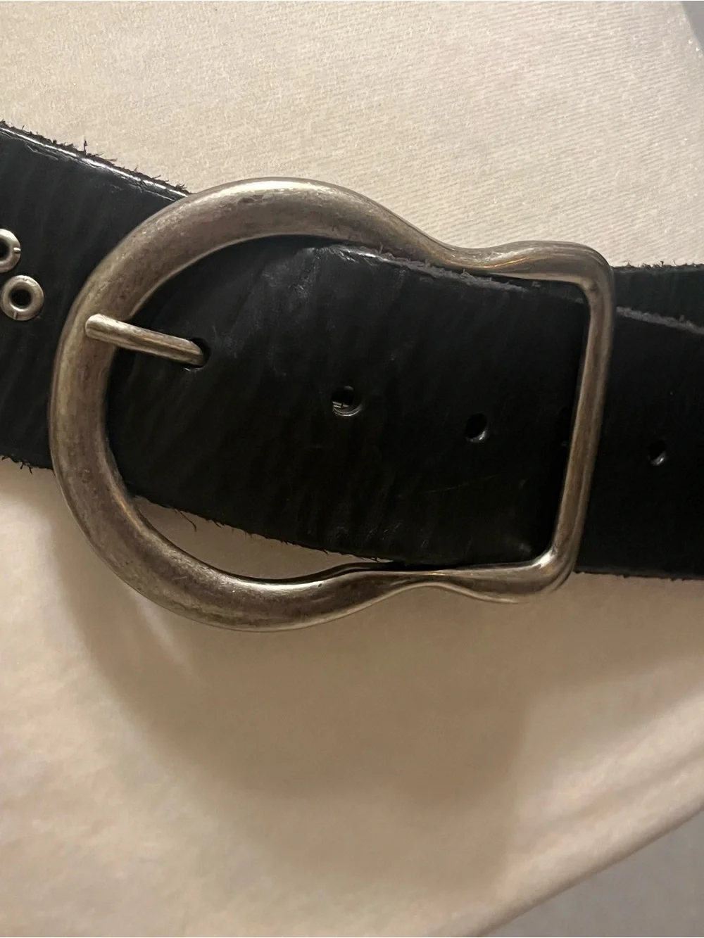 Women’s Leather Belt Olga Santini Wide Grommets Studded Belt Black Large Boho